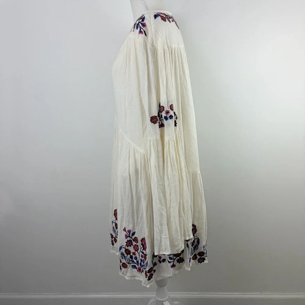 Free People Women's Embroidered Mini Dress Size Medium Ivory Boho Tunic